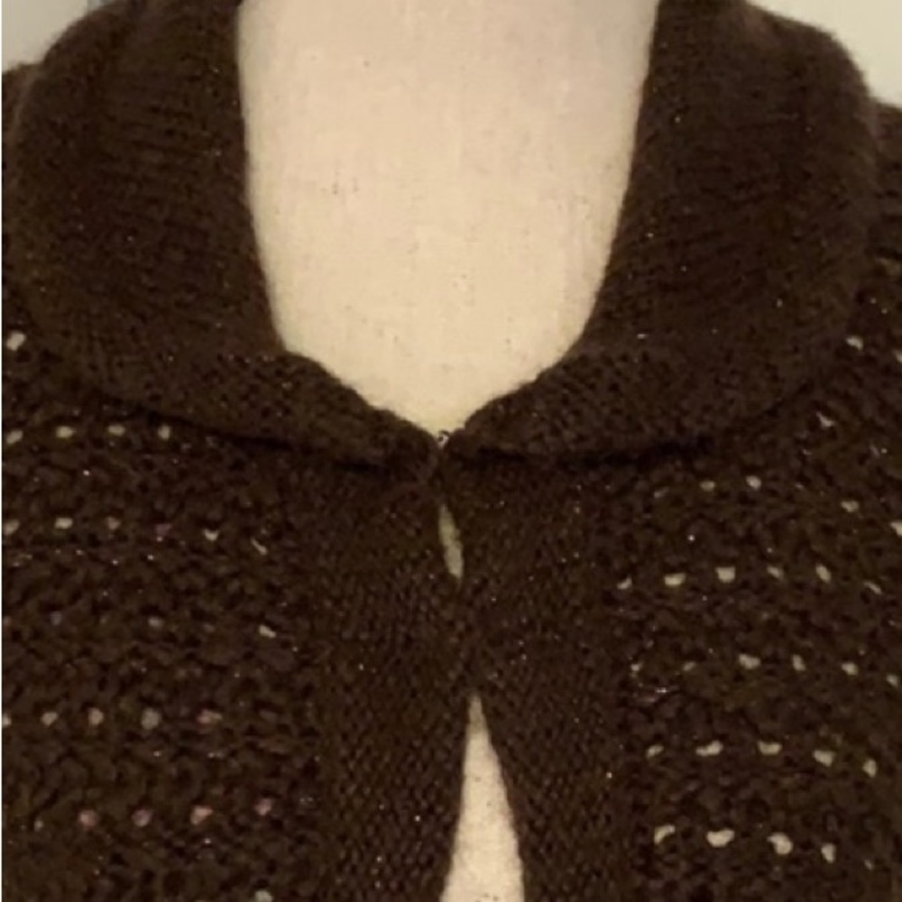 Gap Brown Gold Sparkle Crochet Sweater Shrug Top - Picture 3 of 10